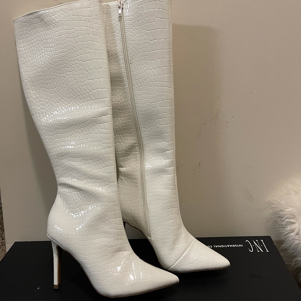 INC White Crocodile Boots